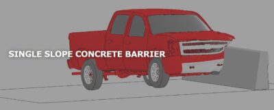 Rendering of a truck hitting a concrete barrier. Text reads