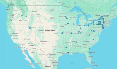 Map of the United States showing the locations of EPIC2 bridge decks