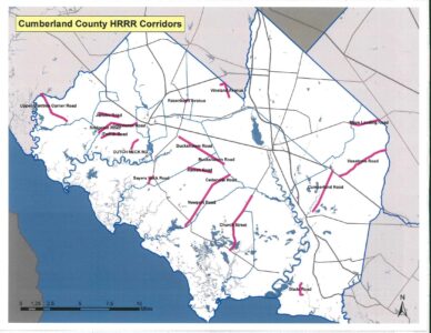 Map displacing high risk rural roads in Cumberland County, NJ.