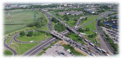 Example of an image that a drone could provide for traffic monitoring. The image shows the aerial view of a congested highway