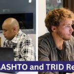 People searching for information online. AASHTO and TRID logos.