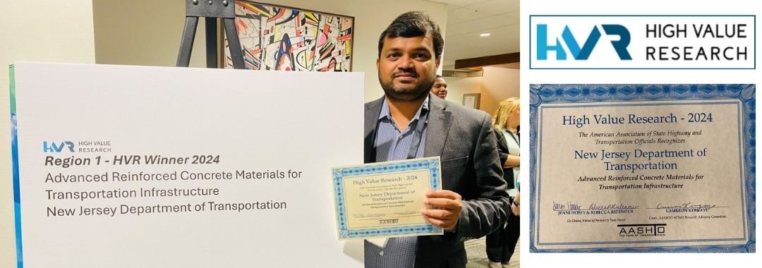 Dr. Giri Venkiteela, Research Scientist, BRIIT, accepted two awards on behalf of the New Jersey Department of Transportation.